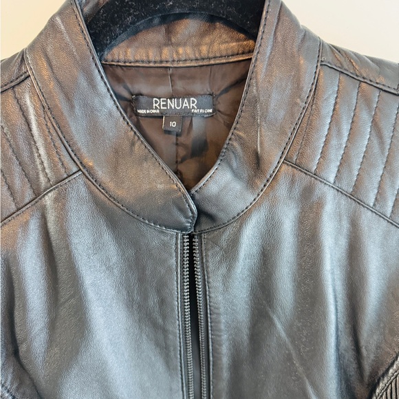 Renuar Black Leather Jacket, Size 10 - Picture 3 of 9